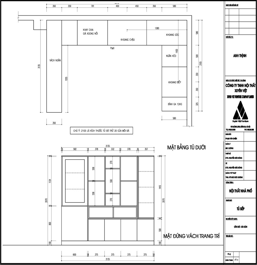 Thiết kế tủ bếp hiện đại nhà anh Thịnh
