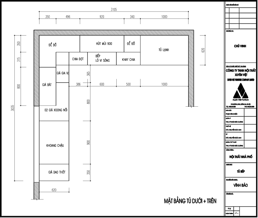 Thiết kế tủ bếp hiện đại chữ L Chú Vinh - hải phòng