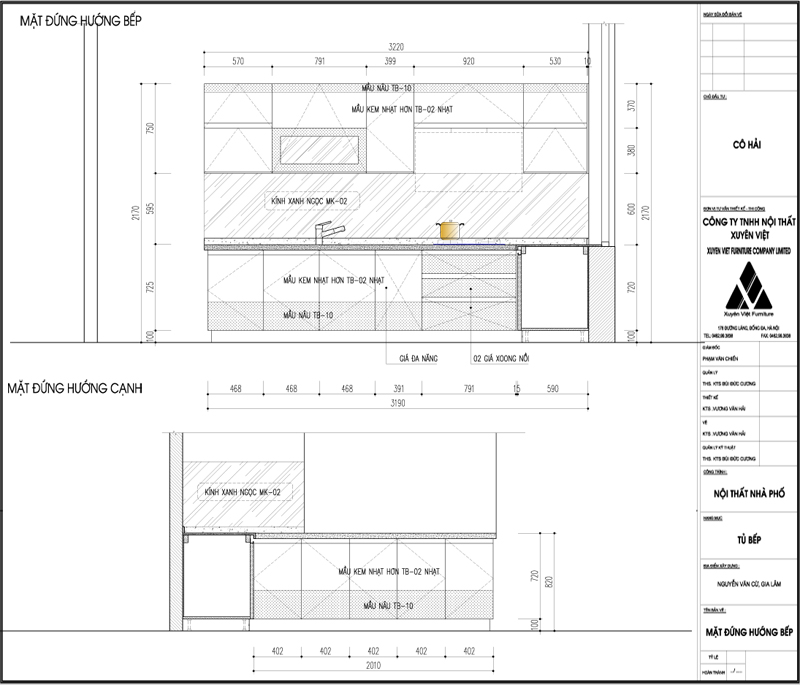 Thiết kế tủ bếp hiện đại chữ l nhà cô Hải