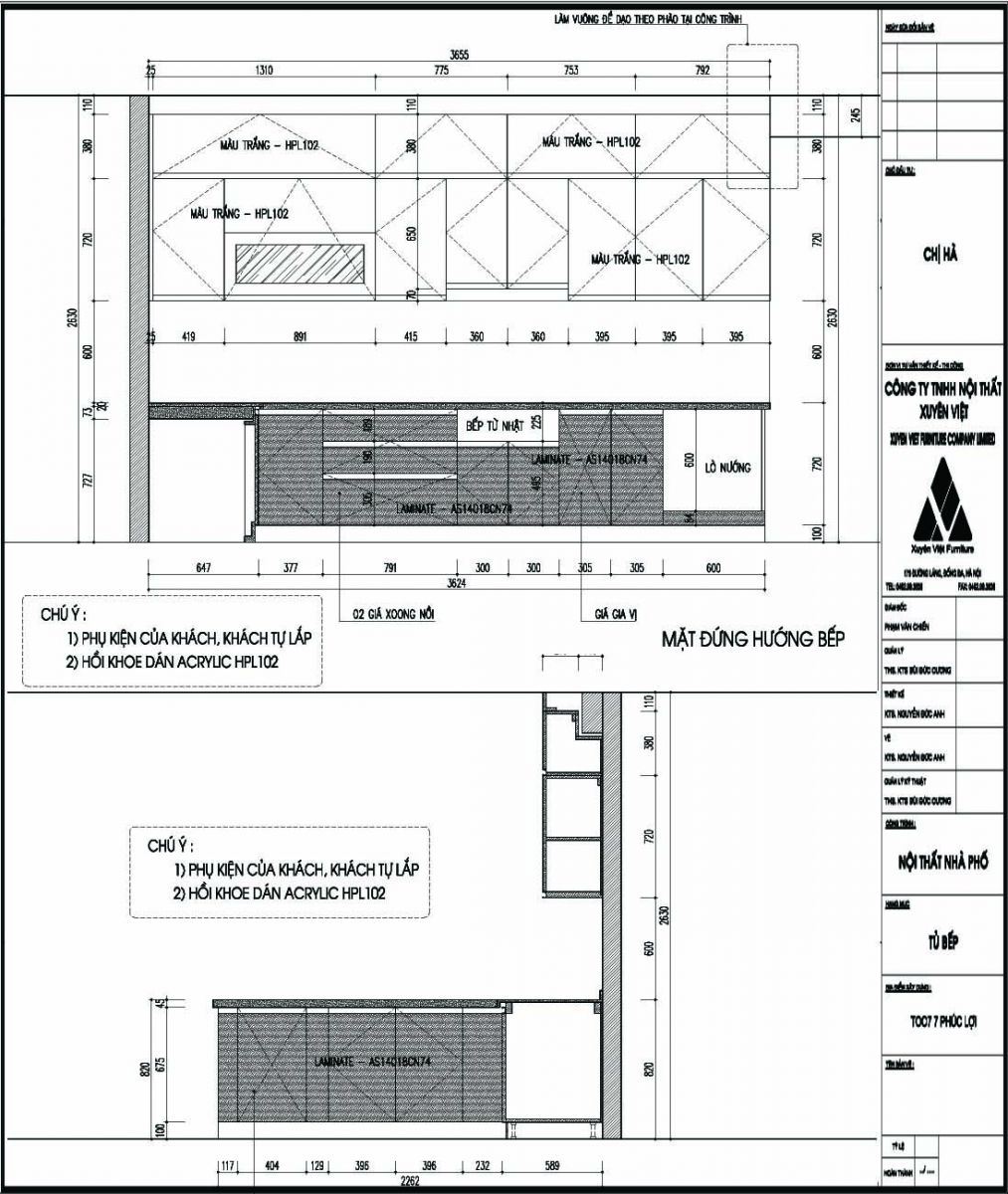 Thiết kế tủ bếp laminate nhà chị Hà