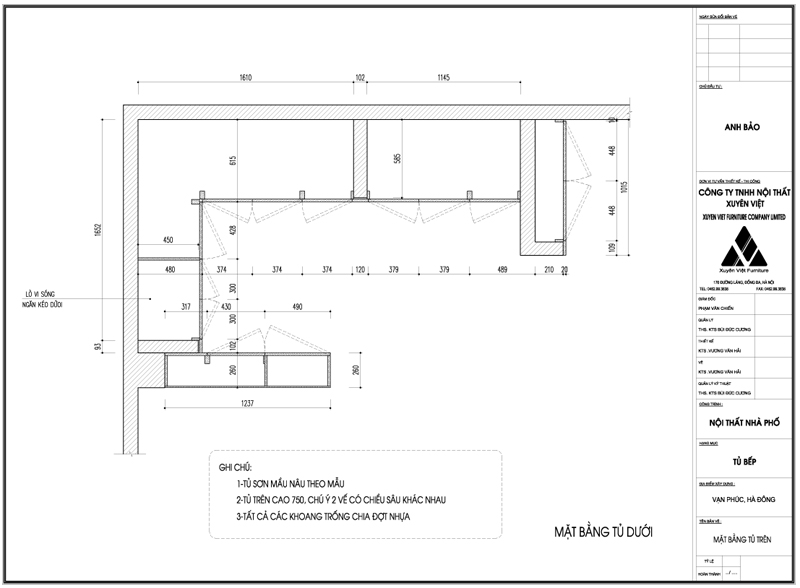Thiết kế tủ bếp chữ G nhà anh Bảo