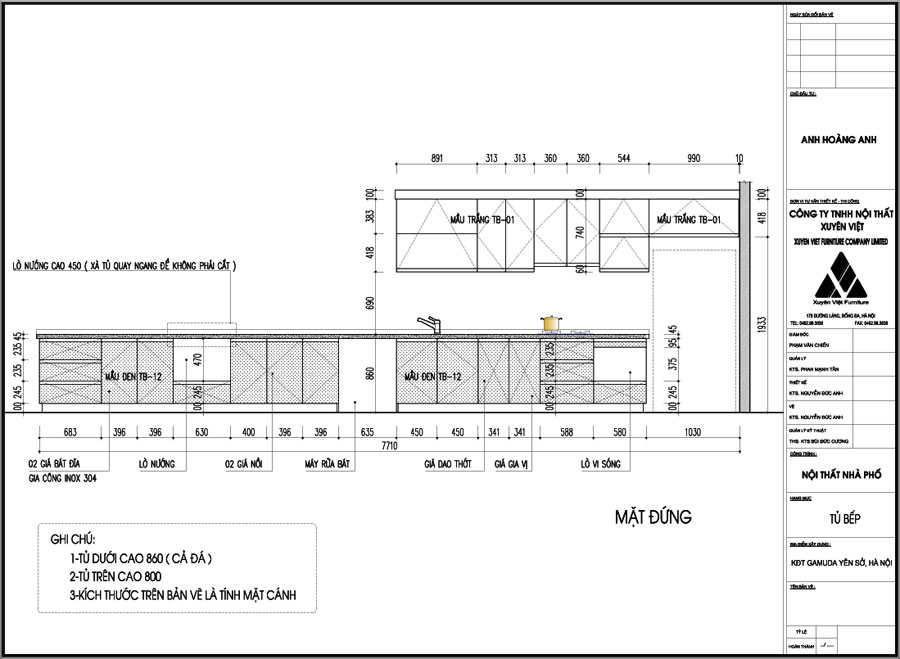 Thiết kế công năng tủ bếp đẹp nhà anh Hoàng