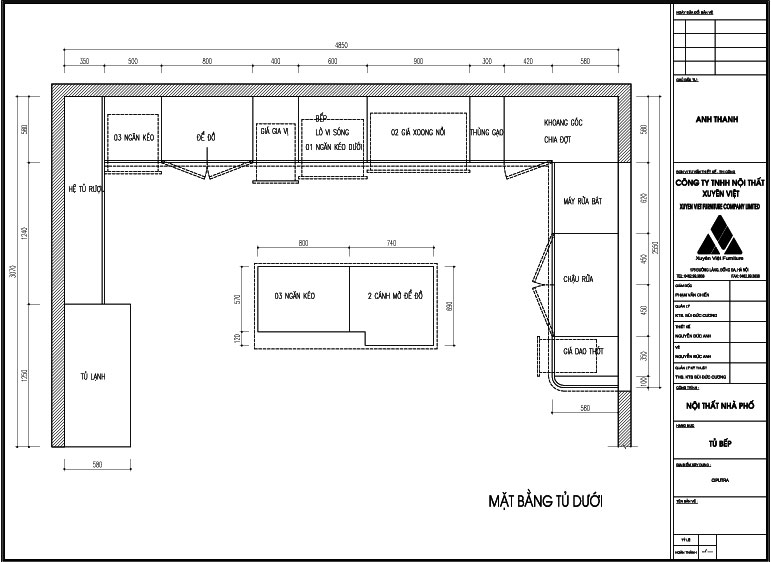 Thiết kế tủ bếp đẹp nhà anh Thanh