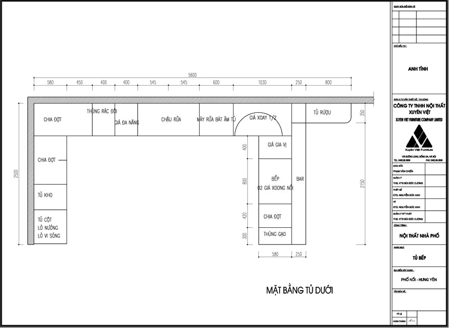 Thiết kế tủ bếp nhựa nhà anh Tình