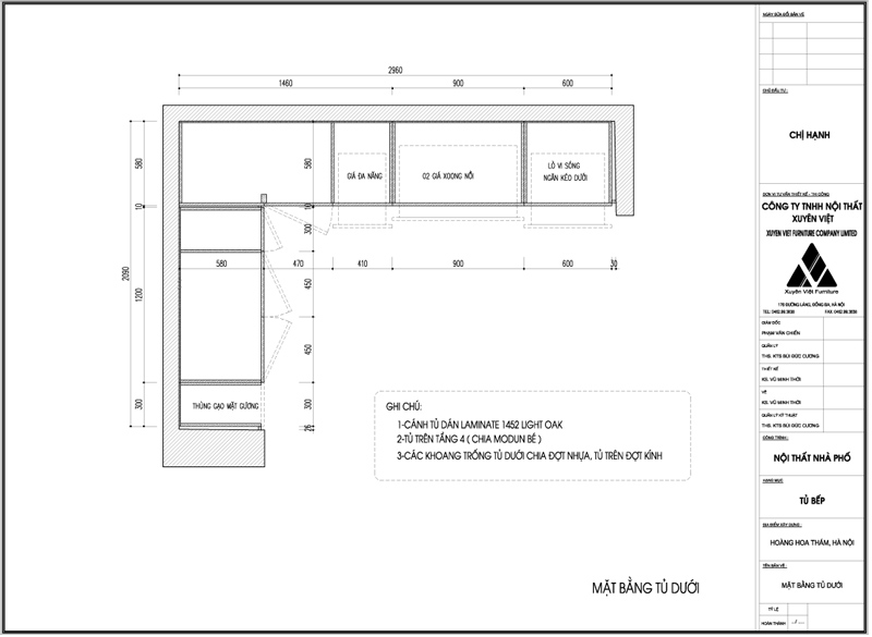 Thiết kế tủ bếp nhựa giả gỗ chị Hạnh - Hoàng Hoa Thám, Hà Nội