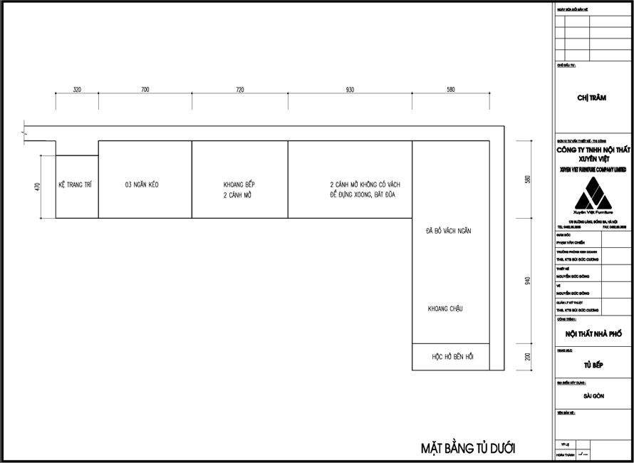Thiết kế tủ bếp nhựa laminate HCM nhà chị Trâm