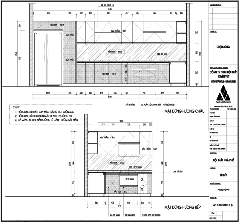Thiết kế tủ bếp đẹp nhà chị Hương