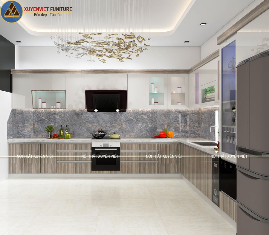 Tủ bếp chữ L hiện đại nhà anh Tú - Quảng Ninh