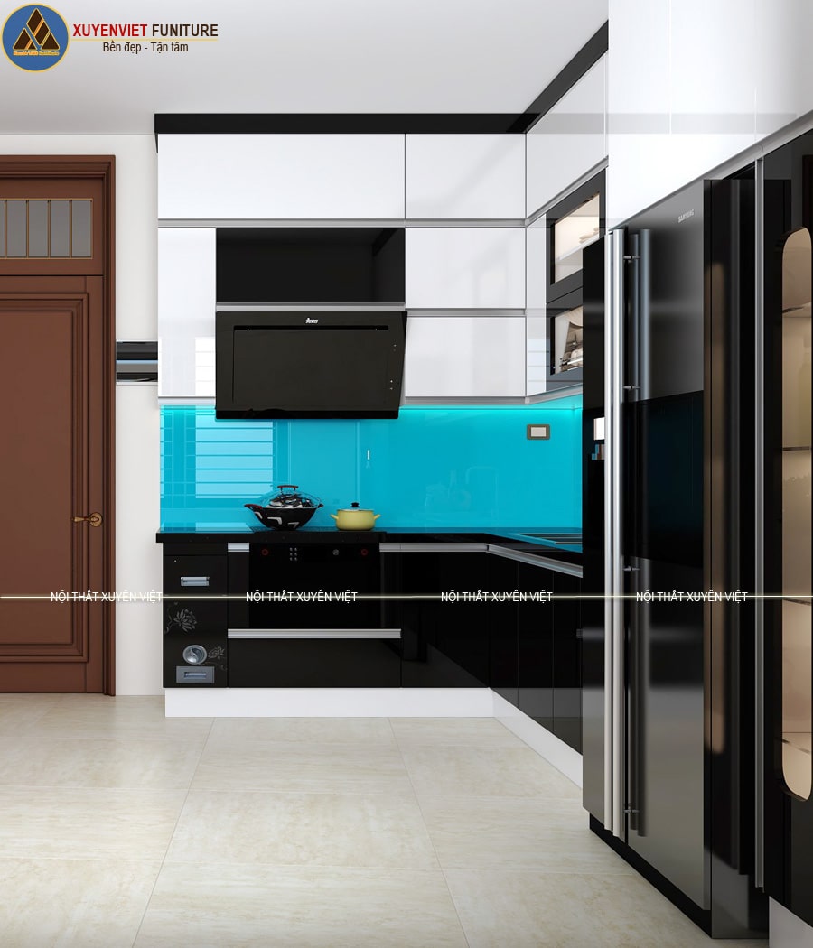 Tủ bếp chữ L hiện đại nhà chị Bích - Hà Nội