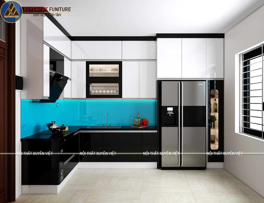 Tủ bếp chữ L kịch trần hiện đại nhà chị Bích - Hà Nội