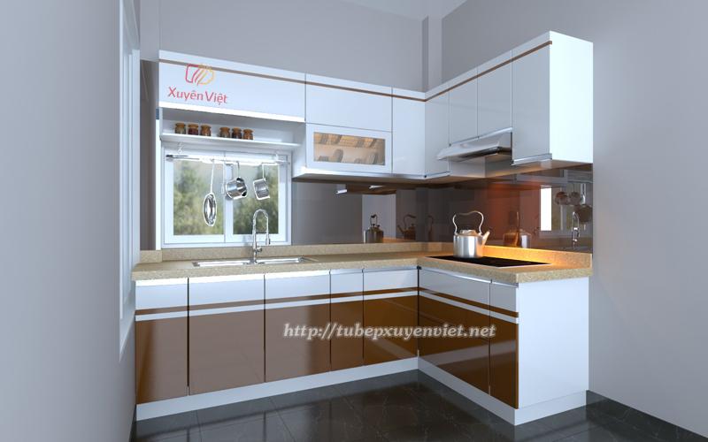 Mẫu tủ bếp chữ l nhà anh Trường Hà Nội