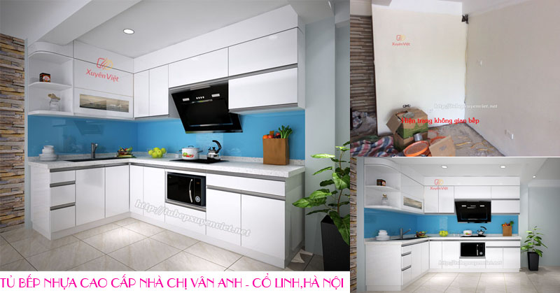 Tủ bếp đẹp cao sát trần nhà chị Vân Anh - Cổ Linh, Hà Nội