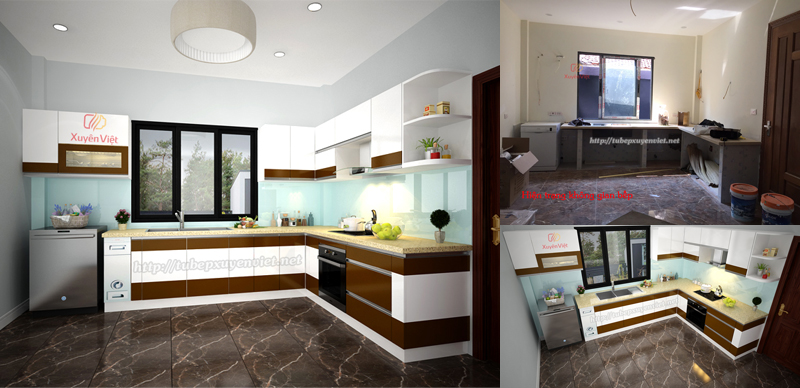 Tủ bếp đẹp chữ L nhà chú Ích - Võ Chí Công, Hà Nội