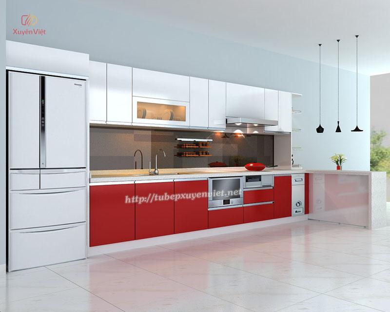 Tủ bếp có bàn bar hiện đại anh Tuệ - Đầm Trấu, Hà Nội