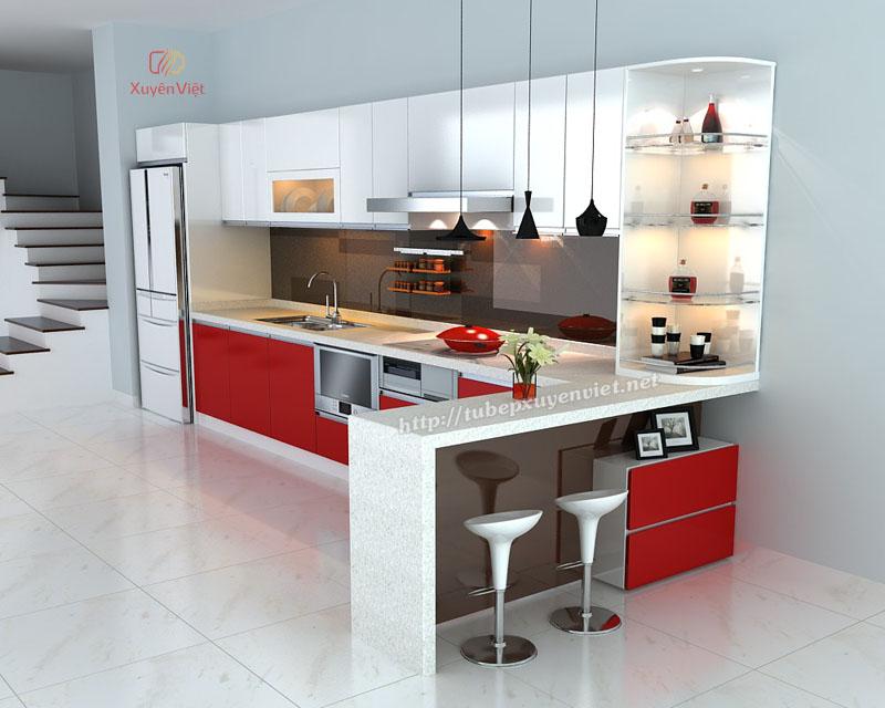 Mẫu tủ bếp đẹp có bàn bar hiện đại XV129