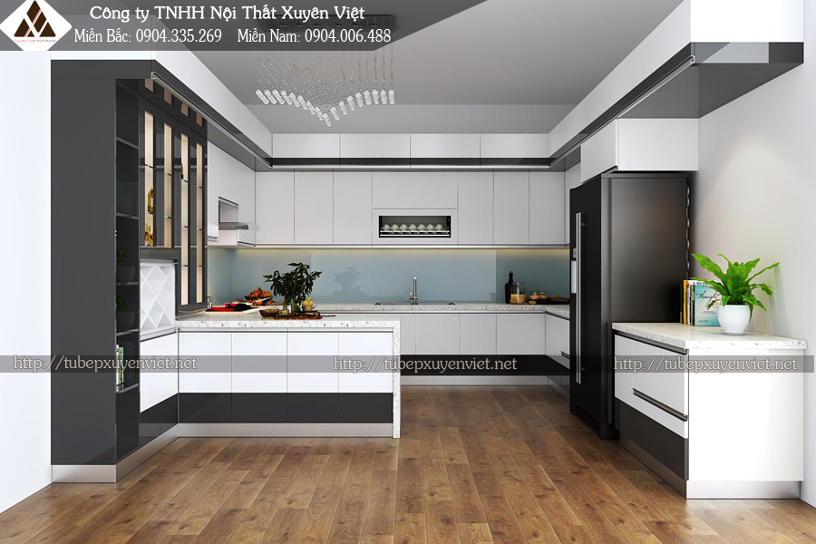 Tủ bếp có quầy bar tủ rượu nhà anh Toàn - Hải Dương