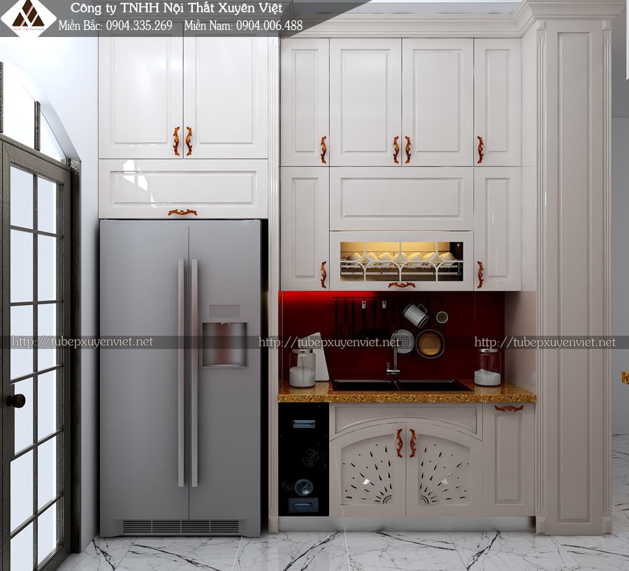 Tủ bếp có quầy bar tủ rượu bác Thủy - Vinhomes Hải Phòng