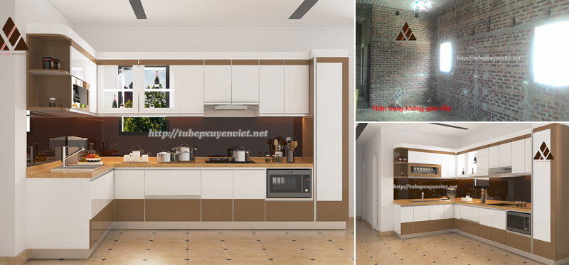Mẫu tủ bếp đẹp bằng nhựa cao cấp nhà anh Triển - Thái Bình
