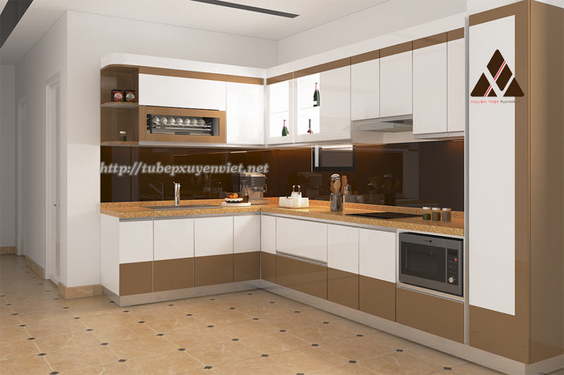 Mẫu tủ bếp đẹp bằng nhựa cao cấp nhà anh Triển - Thái Bình