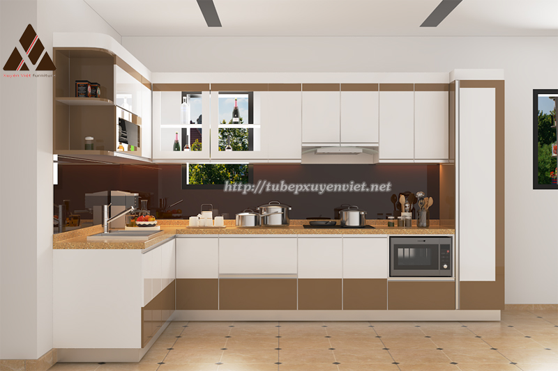 Mẫu tủ bếp đẹp bằng nhựa cao cấp nhà anh Triển - Thái Bình