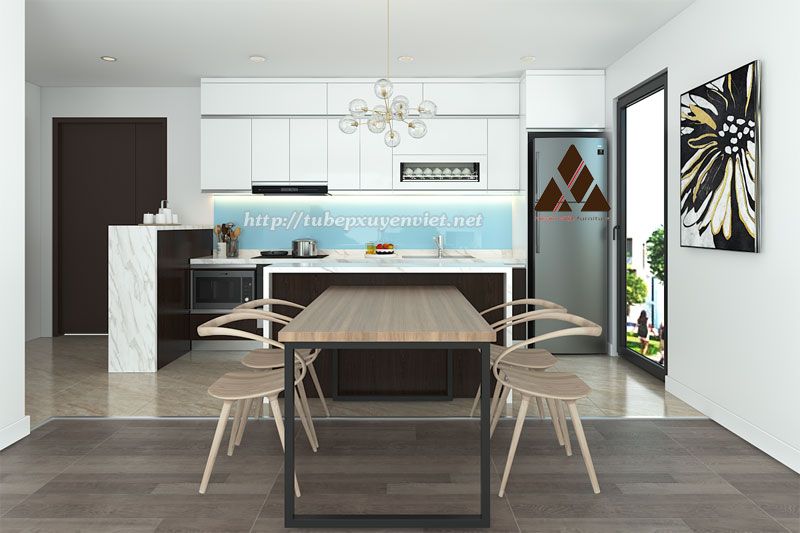 Mẫu tủ bếp đẹp bằng nhựa nhà cô Thu - Chung cư Ecolife Hà Nội