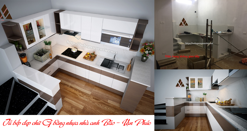 Tủ bếp đẹp bằng nhựa pvc có khung bê tông nhà anh Bảo - Vạn Phúc