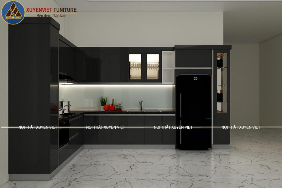 Tủ bếp đẹp chữ L hiện đại nhà anh Đat - Tiền Giang