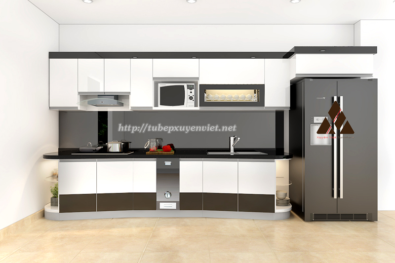 Mẫu tủ bếp đẹp hiện đại chữ i nhà anh Hợi - Quảng Ninh