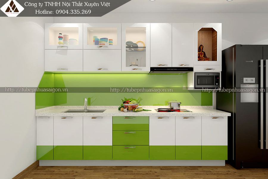 Tủ bếp đẹp chữ i nhà nhỏ