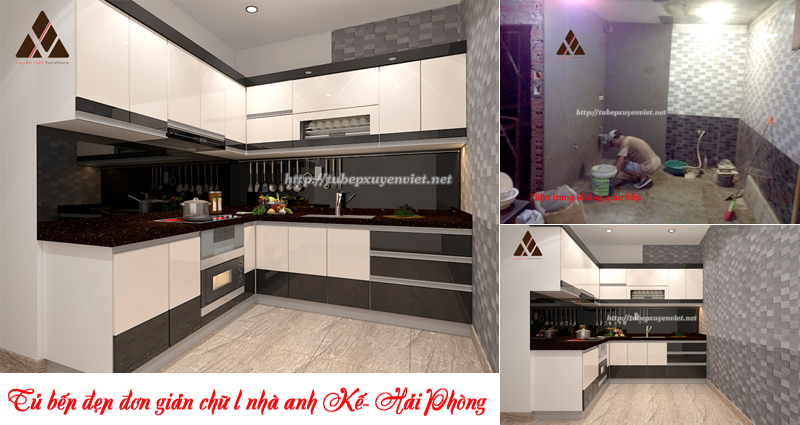 Tủ bếp đẹp đơn giản chữ l nhà anh Kế - Tủ bếp hải phòng