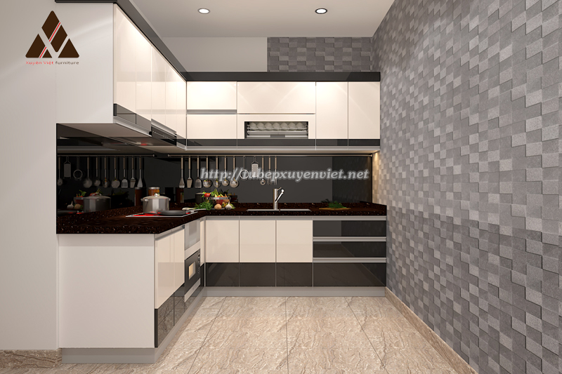 Tủ bếp đẹp chữ l nhà anh Kế- Tủ bếp Hải Phòng