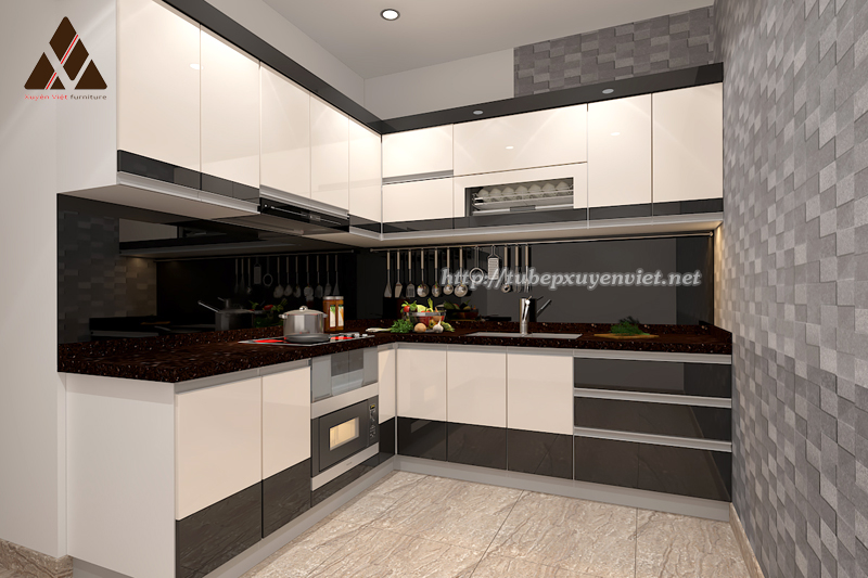 Tủ bếp đẹp đơn giản chữ l nhà anh Kế - Tủ bếp hải phòng