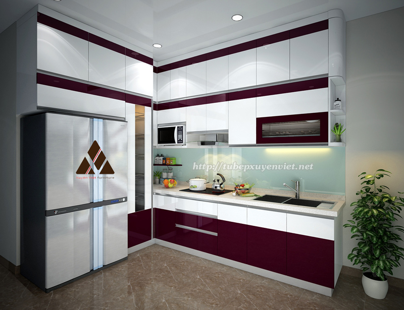 Tủ bếp đẹp chữ L cao sát trần nhà chị Hằng - Lạc Long Quân, Hà Nội