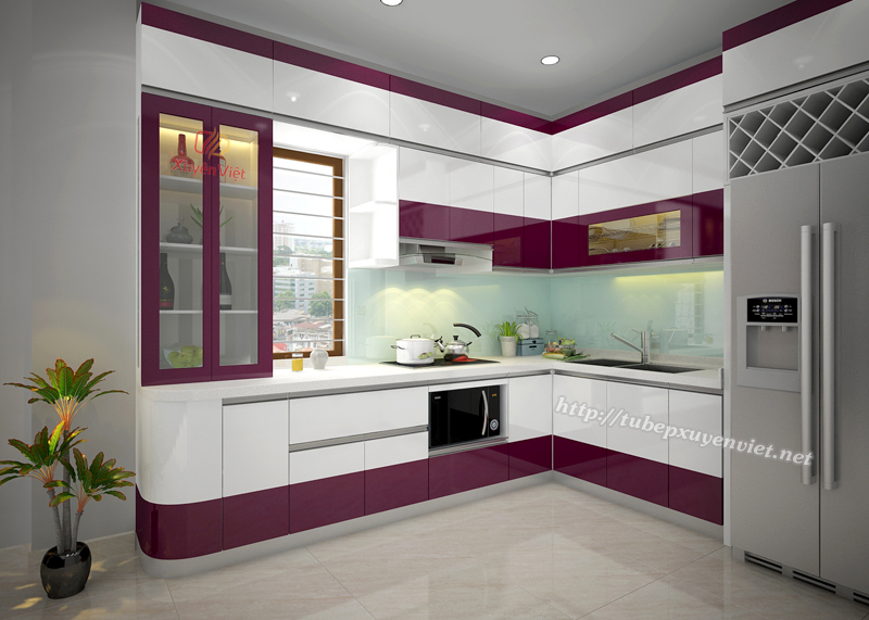 Mẫu tủ bếp đẹp có tủ rượu nhà chị Thanh - Hà Nội