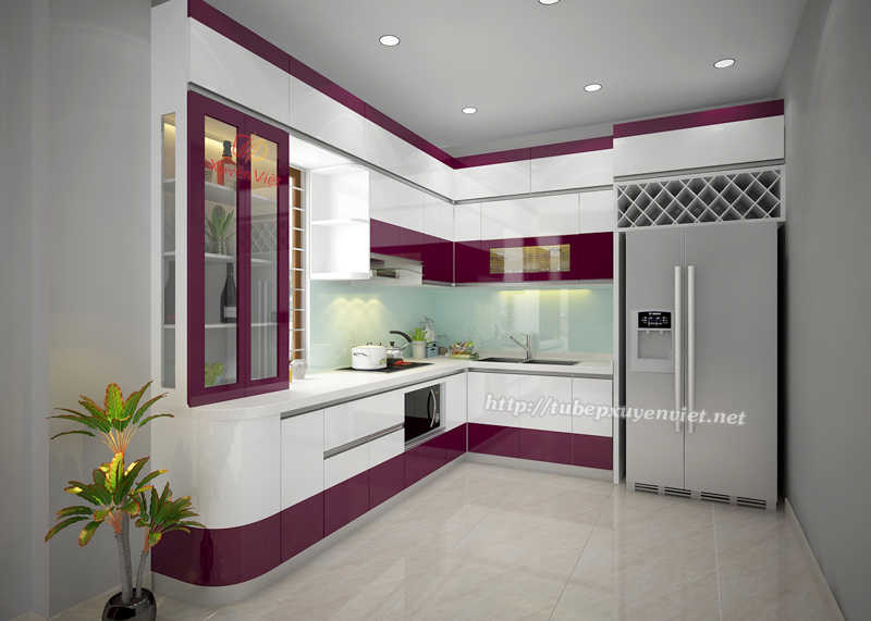 Mẫu tủ bếp đẹp có tủ rượu nhà chị Thanh - Hà Nội