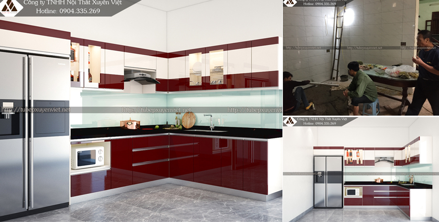 Tủ bếp đẹp chữ l nhà chị Yên - Đông Ngạc, Hà Nội 1