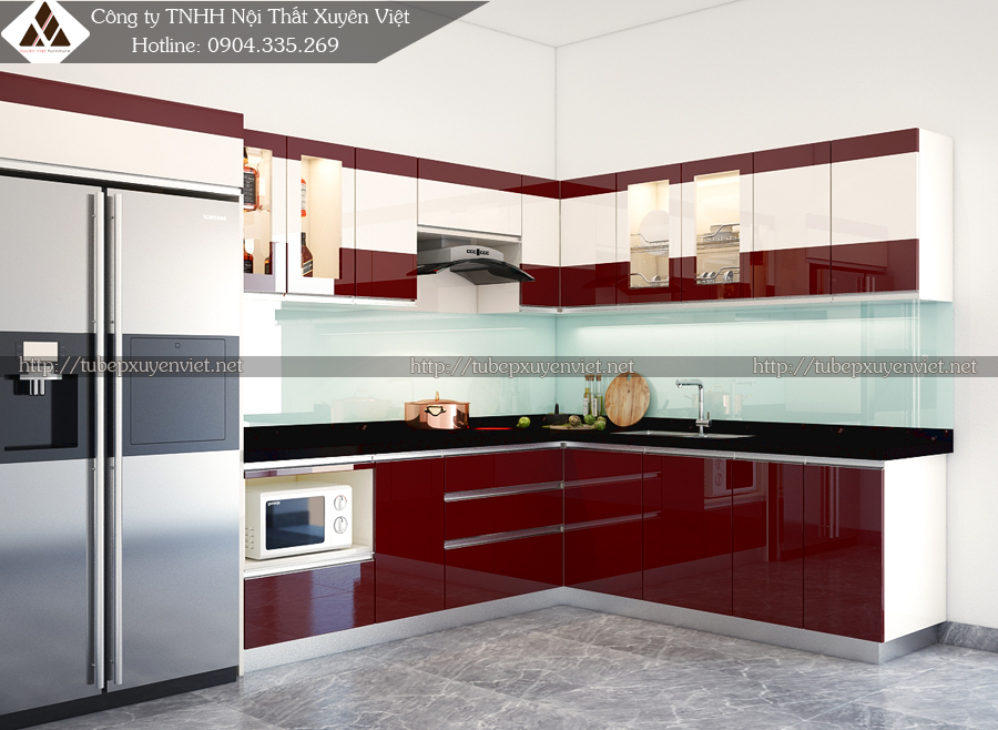 Tủ bếp đẹp chữ L nhà chị Yên - Đông Ngạc Hà Nội