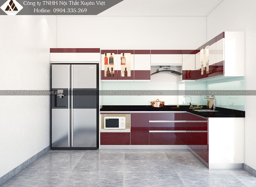 Tủ bếp đẹp chữ L nhà chị Yên - Đông Ngạc Hà Nội