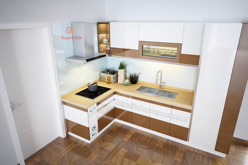 Kiểu tủ bếp đẹp chữ l có kệ sách XV195