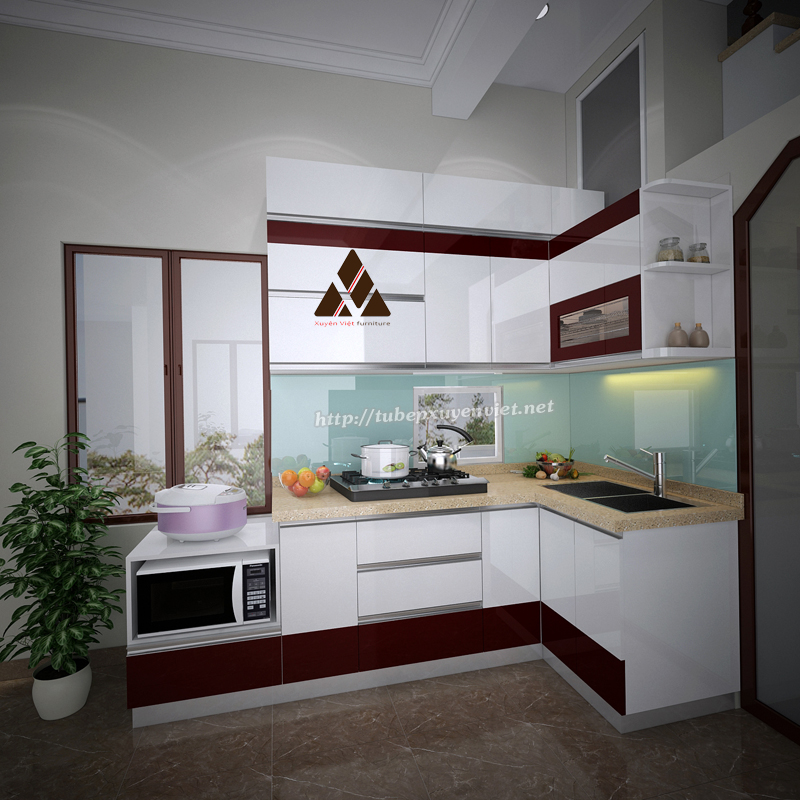 Mẫu tủ bếp đẹp chữ l cho nhà nhỏ cô Tuyết - Hoàng Hoa Thám, Hà Nội