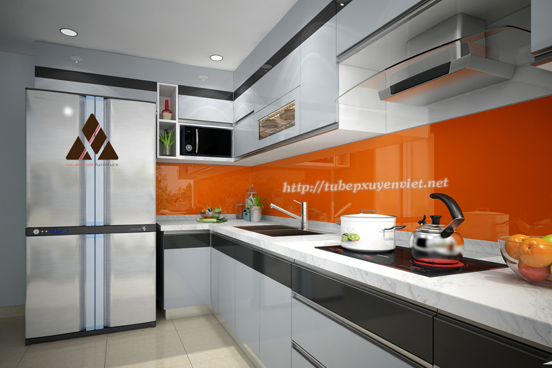 Tủ bếp đẹp chữ L nhà anh Hà - Hà Nội