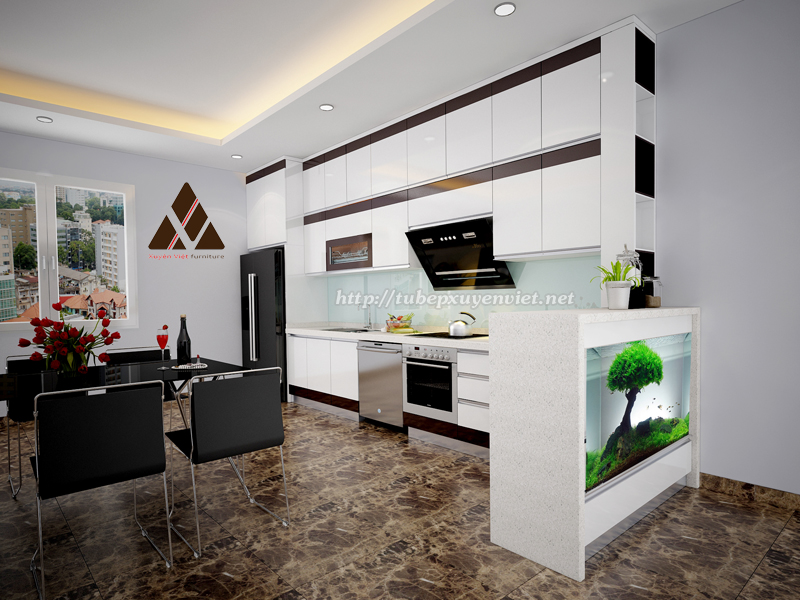Tủ bếp đẹp chữ L nhà anh Nam - Thiên Đường Bảo Sơn, Hà Nội