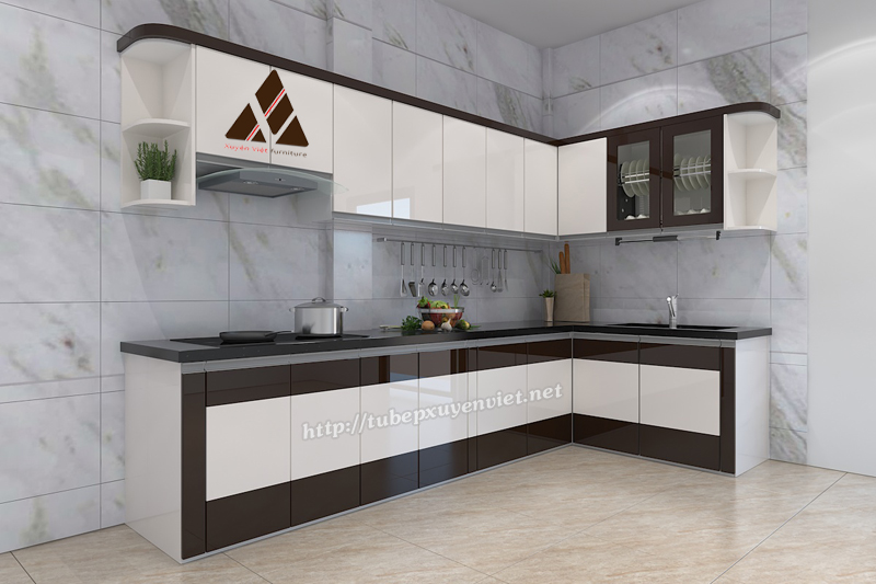 Tủ bếp đẹp chữ L cho khung bê tông nhà nhà Thái - Hà Tĩnh