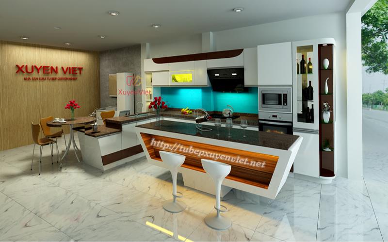 Tủ bếp đẹp có bàn đảo độc đáo XV184