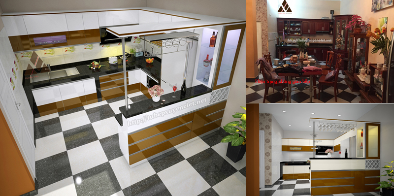 Tủ bếp đẹp có quầy bar nhà chị Hường - Tây Mỗ, Hà Nội