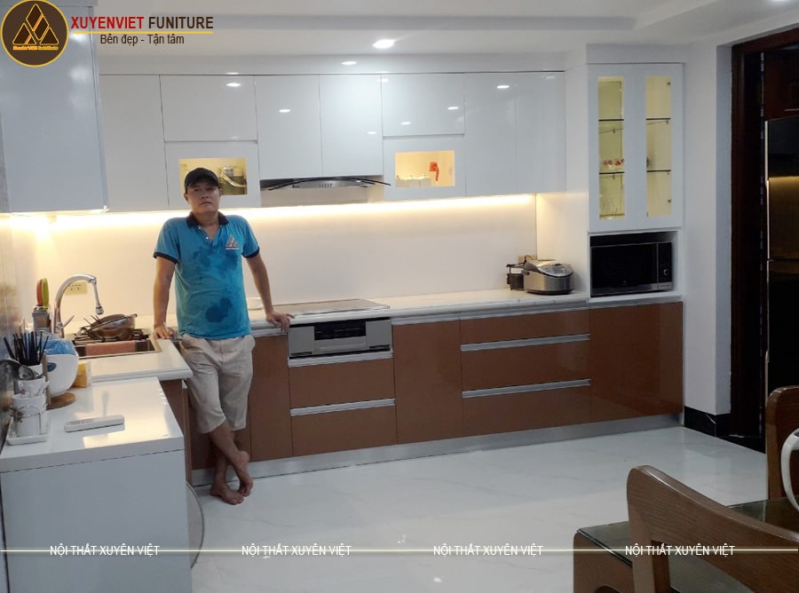 Tủ bếp đẹp chung cư chị Việt - Geleximco Hà Nội thực tế