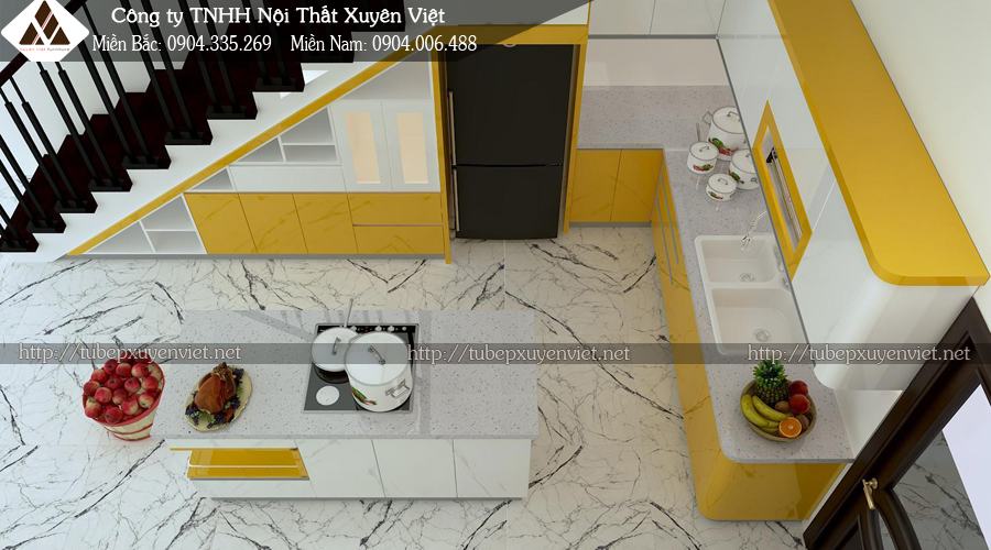 Tủ bếp đẹp có đảo bếp nhà chị Bảo Anh - Quảng Ninh