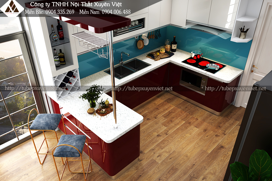 Tủ bếp đẹp có quầy bar nhà anh Thịnh - Vinhomes hải phòng