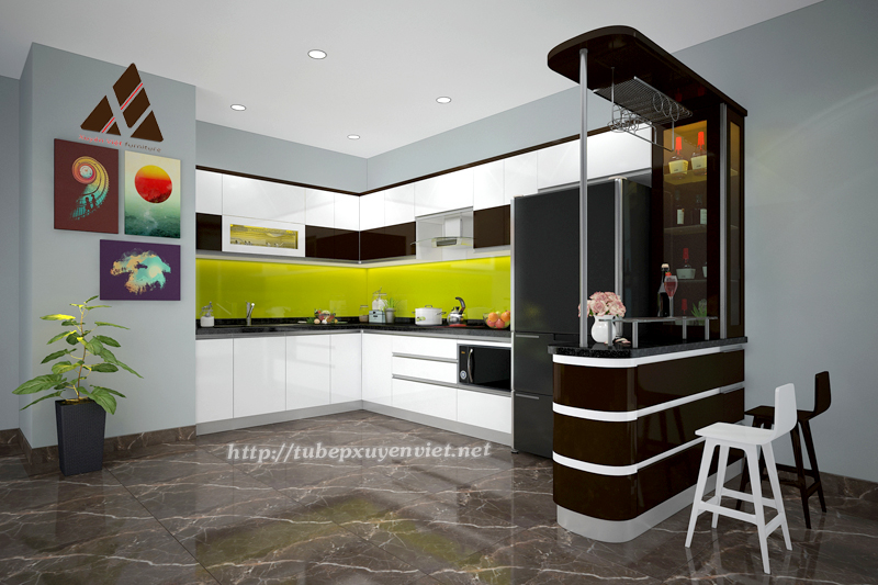 Bếp đẹp chữ u có quầy bar nhà anh Châu - Hải Phòng