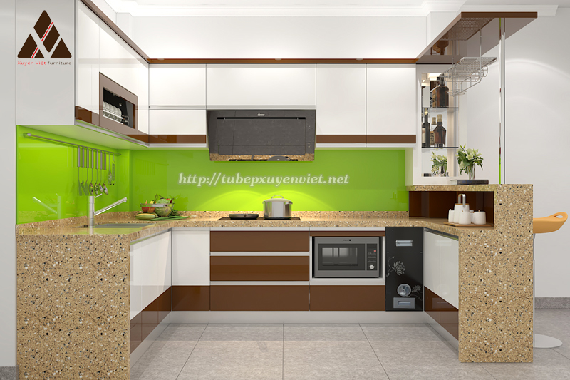 Mẫu tủ bếp đẹp có quầy bar nhà anh Cường - Phú Thọ